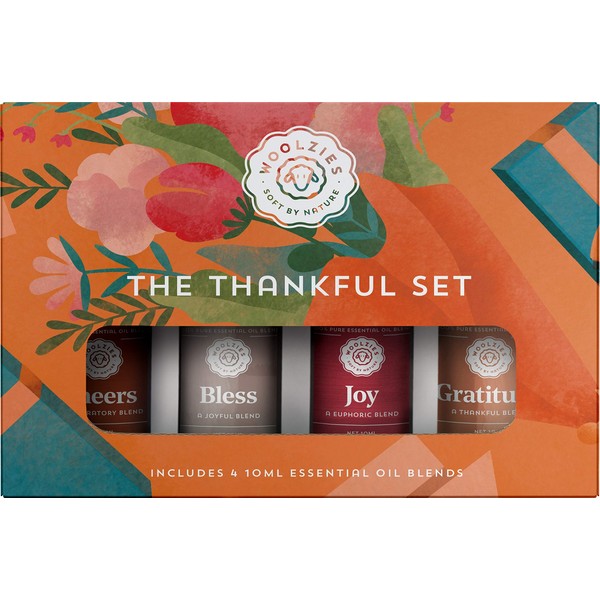 Woolzies Thankful Collection Set of 4 Therapeutic Grade Essential Oil - Cheers, Bless, Joy, Gratitude - 10 ML