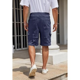 WICUSION Mens Twill Cargo Shorts Stretch Cotton Elastic Waist Multi-Pockets Shorts, Navy Blue L
