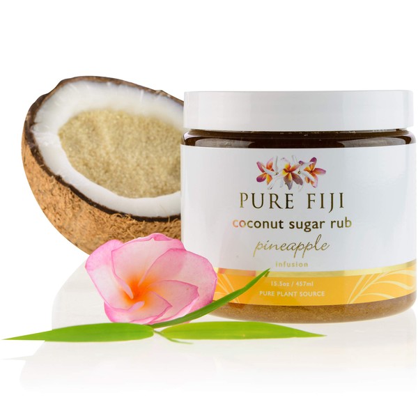 Pure Fiji Coconut Sugar Body Scrub - Body Exfoliator Scrub Natural Origin for Smooths and Softens Skin - Organic Exfoliating Sugar Scrub for Body, Pineapple, 15.5 Oz