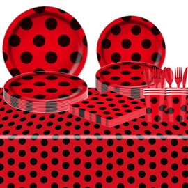 81Pcs Ladybug Party Tableware Set Ladybug Birthday Party Supplies,Paper Plates,Napkins,Cup,knives,Spoons and Forks