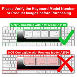 Allinside White Keyboard Cover for 2024 Mac Magic Keyboard with Touch ID and Numeric Keypad A3119 US Layout