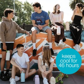 b.box Insulated flip-top water and drinking bottle, 1 L, stainless steel, three-walled, keeps drinks cold for up to 46 hours, 1 L (swimming pool)