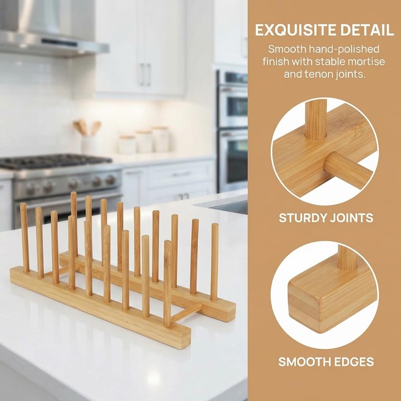 Jninexiu Bamboo Wooden Dish Racks for Kitchen Counter, Plate Organizer