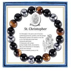 Liuanan St. Christopher Bracelet for Men Saint of Travelers – Christian Protection Gift Catholic Faith Jewelry for Journey & Guidance Catholic Travel Gift for Men with Natural Healing Stones (St Christopher)