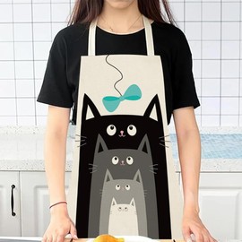 BOCTTCBO Cat Apron Cute Cooking Apron for Women Men Chef Funny Aprons Kitchen Baking Painting Gardening and Party (cat-bowknot)