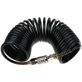 25ft Air Compressor Hose with Bend Restrictor and 1/4 Quick Coupler - Coiled Flexible Air Hose with Solid Copper Connectors