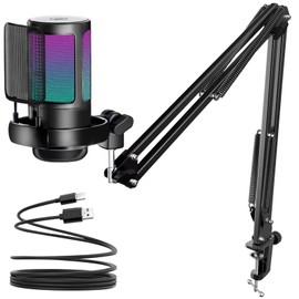 KingSom Gaming USB Microphone,Noise Cancellation Condenser Mic with Boom Arm,Podcast Microphones RGB Computer Mic,Streaming Microphone with Pop Filter, Mute Button,Gain for Recording,Discord,YouTube