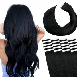Tape in Hair Extensions Human Hair Utra Thin Invisible Seamless 20pcs 50g (Natural Black, 16 inch)