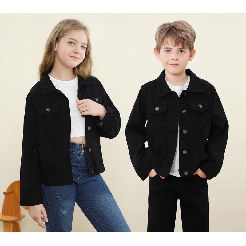 Cromoncent - chamarra vaquera clásica para niños y niñas, negro