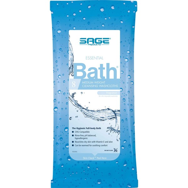 Essential Bath Bath Wipe Medium Weight Soft Pack Purified Water/Methylpropanediol/Glycerin/Aloe, Scented, 7800 - Pack of 8