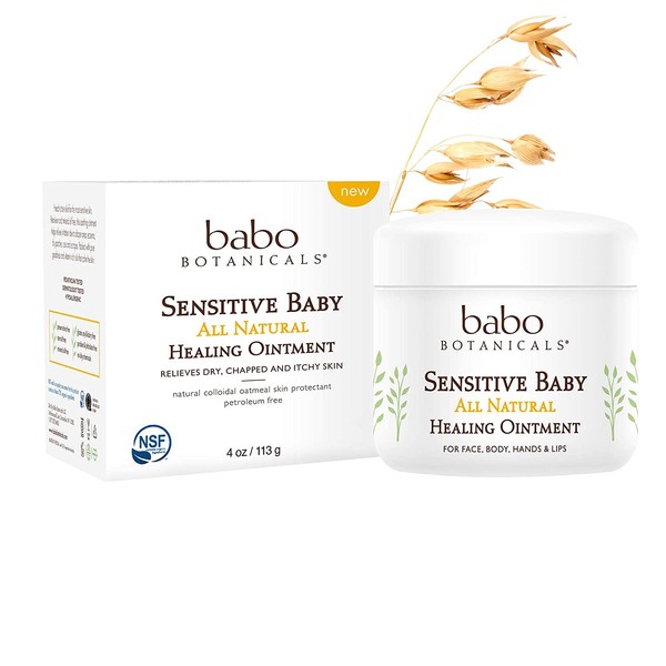 Babo Botanicals Sensitive Baby Fragrance-Free All Natural Healing Ointment - with 70+% Organic Ingredients & Medical Grade Colloidal Oatmeal - 4 oz.