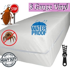 Superior Extra Heavy 8 Gauge Vinyl Mattress Protector Zippered Encasement Cover 100% Waterproof King Size White