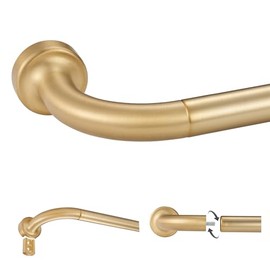 Warm Gold Disc Curtain Rods, 28-48 Inches Window Curtain Rod,Adjustable Room Darkening Drapery Rod with Aluminum Finials and Brackets,Wrap Around Design