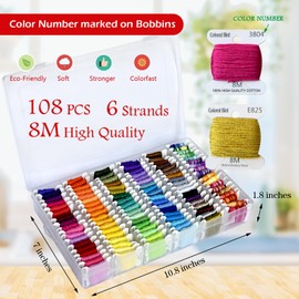 QCZKB 1643Pcs Friendship Bracelet String Kits with Storage Box, 108 Colors Embroidery Thread and Beads, Cross Stitch Tools kit-Labeled with Embroidery Thread Numbers for Bobbins