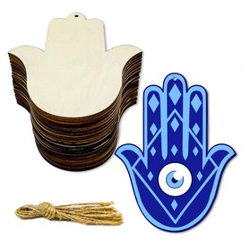 30 Pack 4 Inch Wood Hamsa Hand Cutouts Unfinished Wooden Hamsa Hand Hanging Ornaments DIY Hamsa Hand Craft Gift Tags