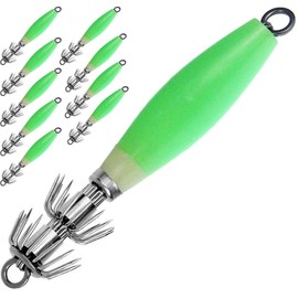 POFET Pack of 10 Luminous Octopus Squid Jig Hook, Artificial Bait, Fishing Lure, Metal Wobbler Swimbait, Fishing Lure, Spinner Bait for Saltwater, Freshwater Trout