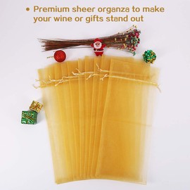 HRX Package 30pcs Organza Wine Bags, Sheer Mesh Bottle Gift Pouches Wine Covers Dresses with Drawstring for Christmas (Gold)