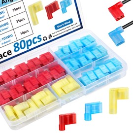 smseace 80Pcs 3-Values Right Angle Spade Connector 22-18/16-14/12-10AWG Nylon Quick Disconnect Flag Terminal Connector Red/Yellow/Blue 90 Degree Wire Terminal Connector in Disconnect Terminal