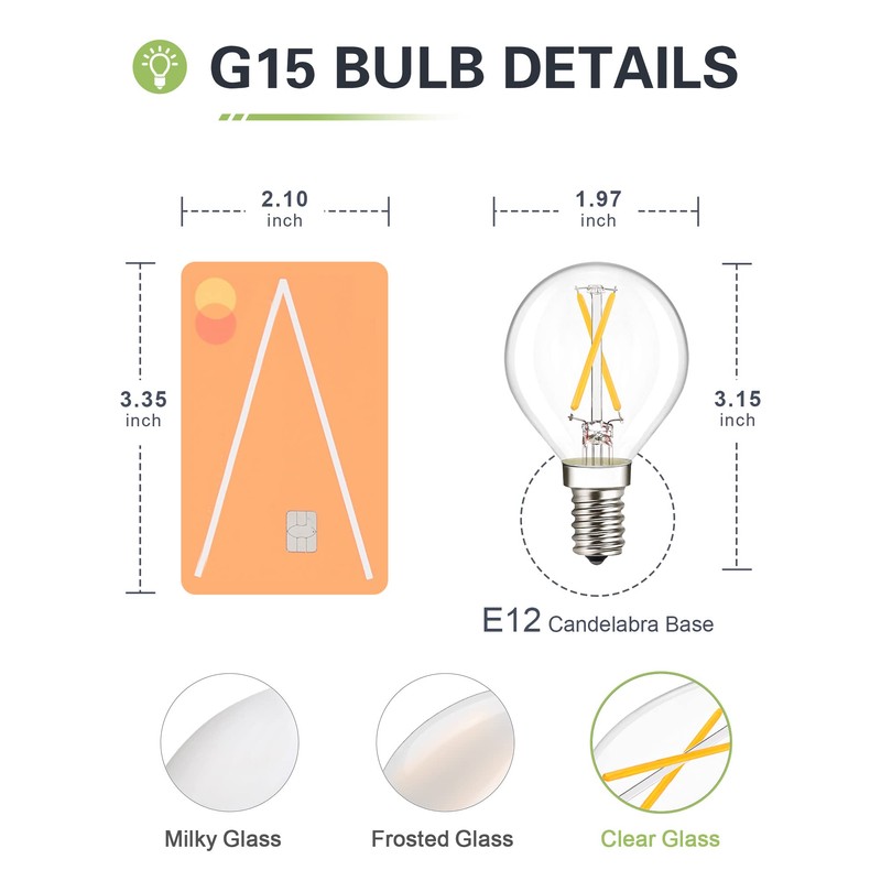 G15 E12 LED Light Bulb, 2W 3000K Soft White, Dimmable