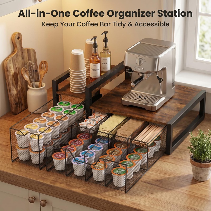 Coffee Station Organizer for Countertop, Coffee Bar Holder for Pods
