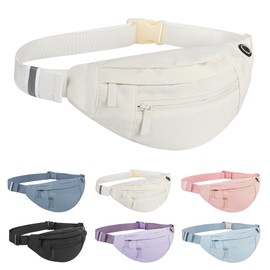 Frenou Large 4-Zipper Waist Pack Crossbody Belt Bag for Running Fanny Pack for Women and Men Crossbody Belt Bag Bum Bag with Adjustable Strap for Sports Creamy White