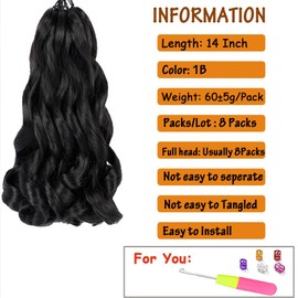 EFFGOCO 8 Packs French Curl Braiding Hair Pre Stretched Bouncy Loose Wavy Braiding Hair 14 Inch Spanish Curly Braiding Hair Synthetic Crochet Braids Hair For Box Braids Hair Extension (14 Inch, #1B)