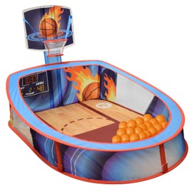 Large Basketball Sport Pop Up Ball Tent with Basketball Hoop and 20 Soft Balls for Toddler Kids, Folds for Easy Storage