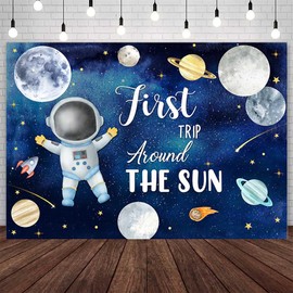 AIBIIN 7x5ft First Trip Around The Sun Birthday Backdrop Outer Space 1st Birthday Photography Background Galaxy Space Sun Planets Astronaut Birthday Party Decorations Banner Photo Booth Props