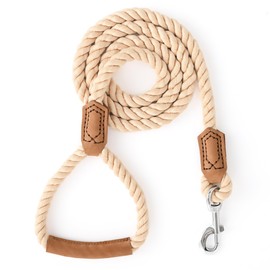 Mile High Life Dog Leash, Braided Cotton Rope Leashes with Leather Handle - Heavy Duty Metal Clasp, 6FT, 1/2" Thick - Wedding, Walking & Training Leash for Small Medium Large Dogs (Light Brown)