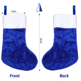 FOIMAS 6pcs Christmas Stockings,18 inch Blue Plush Christmas Hanging Stockings with White Cuff for Fireplace Christmas Tree Home Decoration