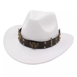 Unbranded White Western Cowboy Cowgirl Hat, Revolver Gun Bullet Strap, Men Women Wide Brim