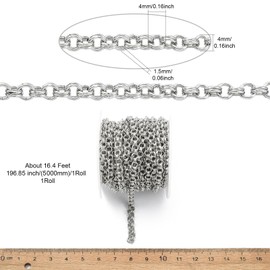DanLingJewelry 16.4 Feet Stainless Steel Rolo Chains with Spool Silver Color 5m Unwelded Cable Link Chains for DIY Bracelet Necklace Jewelry Crafts Making