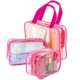 Clear Travel Toiletries Bag Set GLAMZA® Travel Toiletry Bag Set of 3 PVC Bags for Men & Women - Inc Small, Medium & Large - Ideal Wash Bag Set for Cosmetics, Make Up & Toiletries (Pink)