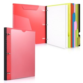 WOT I All-in-one Telescoping Binder Notebook, Refillable 3 Ring Binder with Customized Front Cover+Catalog Back Pocket+5 Subject Dividers+Movable Pocket Folder+60 Sheets Notepaper, Red