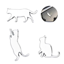 MAZERO Car Emblem Cat Sticker Cute Character Funny Cat Animal Metal Sticker 3D Waterproof Metal Decal Sticker Label Badge Car Bike Bicycle Suitcase Universal Decoration Decoration Silver 3 Pieces