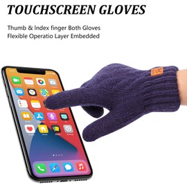 Fjquamitix Kids Winter Gloves Soft Warm Knit Glove Thermal Touch Screen Gloves with Fleece Lining for Children Ages 5-12 Outdoor Skiing Cycling Football Running (Navy, One Size)