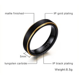 OAKKY Mens Tungsten Carbide Ring Simple Classic Black Wedding Band 5mm Matte Finished Black Gold Size N 1/2