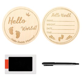 Huyfoig Baby Birth Announcement Signs with Markers, Wooden Baby Birth Signs with Ink Pads for Baby Hands Footprints, Double-Sided Baby Announcement Signs for Baby Souvenirs (Footprint)
