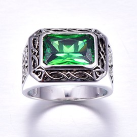 Bonlavie Men's 6.85ct 8 * 12mm Emerald Cut Green Emerald 925 Sterling Silver Ring，Size M 1/2