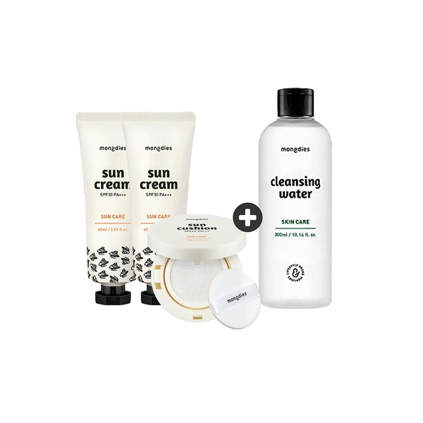 Mongdies Double Sunscreen & Sun Cushion + Cleansing Water set (3+1)