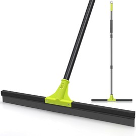 TidyBliss Floor Squeegee Heavy Duty, 24” Rubber Foam Water Scraper Broom, Epoxy Wiper Mop with 62 inches Long Handle for Cleaning Concrete Pool Rug Garage Deck Shower Window Outdoor Indoor (Green)