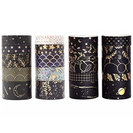 Washi Tape Set, 20 rollos de cinta adhesiva decorativa con estampado dorado para manualidades, diarios, agendas, álbumes de recortes, tarjetas y envoltorios (Style 3)