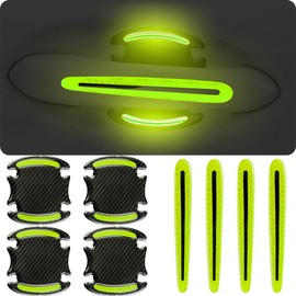 GTZTYZ 8Pcs Car Door Handle Protector Reflective Sticker,3D Carbon Fiber Universal Door Handle Scratch Protector Cover,Self-Adhesive & Non-Marking,Paint Guard Protective Films (Green)