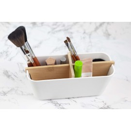 Organizador ecológico para el hogar – acentúa tu hogar con una decoración sostenible y natural, perfecto para maquillaje, brochas y accesorios de baño, hecho completamente de bambú y fibra de maíz