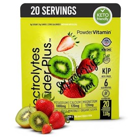 PowderVitamin Electrolitos en polvo Plus (20 porciones) Polvo de electrolitos de fresa y kiwi, cetogénico, cero calorías, sin azúcar, sin...          