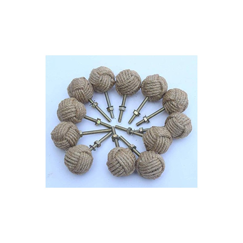 Nautical.Gift.Decor 12 x Knot Nautical Jute Rope Drawer Door Knobs