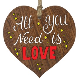 All You Need Is Love - Hanging Wooden Heart Sign Plaque Thank you Gifts for Women - Dark Wood Hearts Signs, Thank You Gifts, Friendship Plaque, Best Friend Birthday