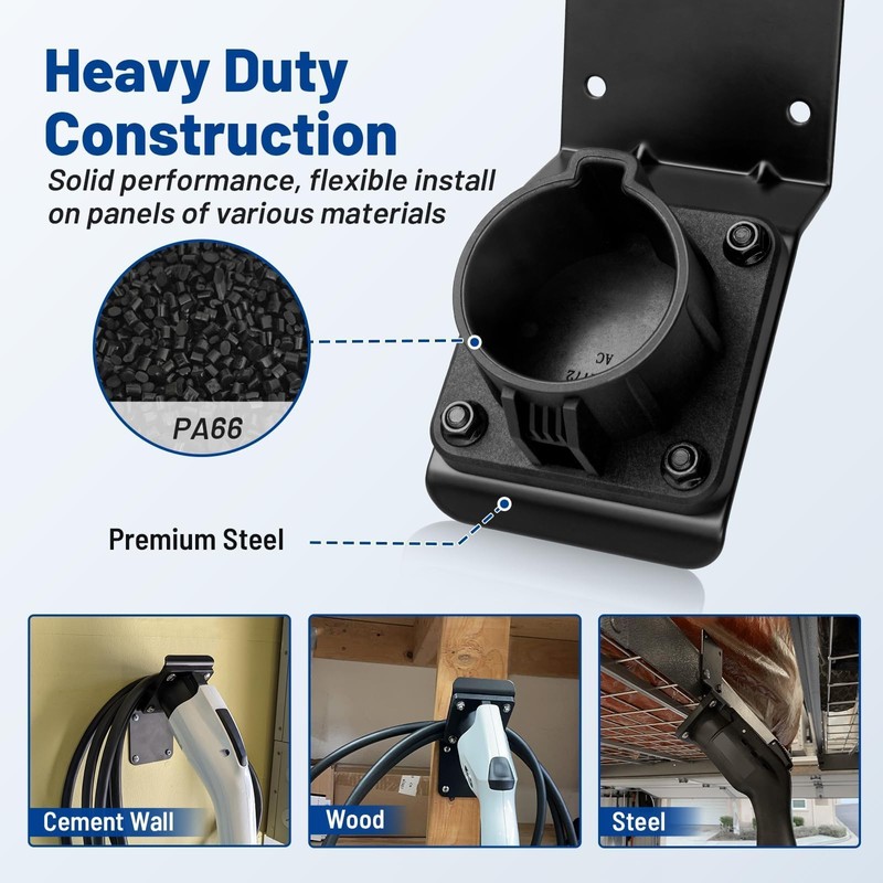 Anina EV Charger Holder for SAE J1772, Space Saving Downward