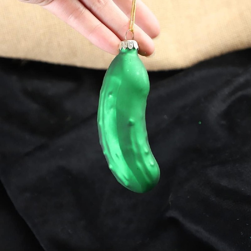 Green Christmas Pickle Tree Ornament, Pickle Glass Blown Ornaments, Xmas