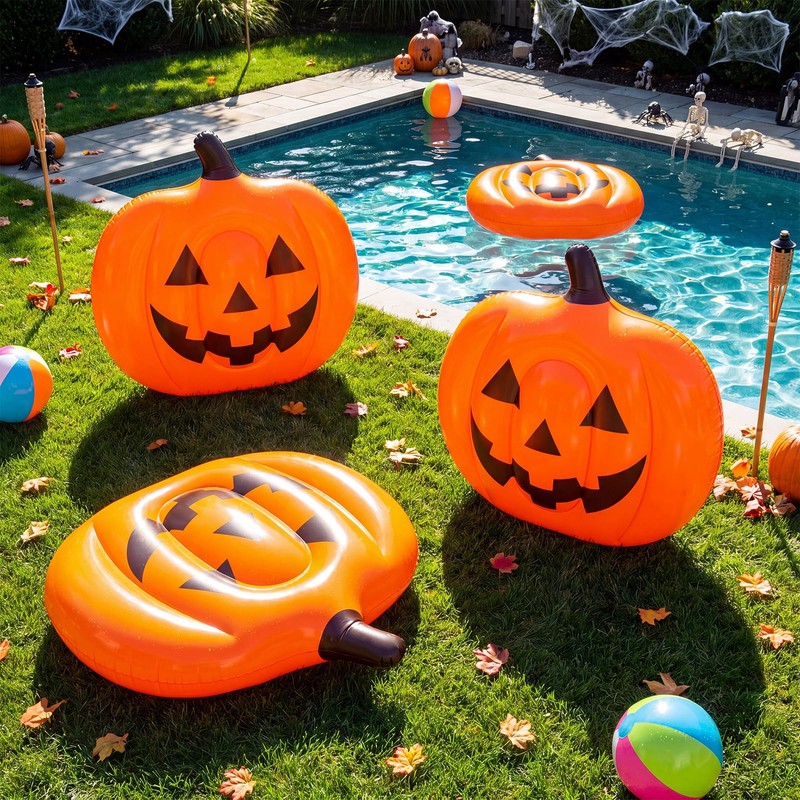 Chalyna Summer Halloween Pumpkin Pool Float Decorations 35.43x31.5x7.87inch Large Inflatable
